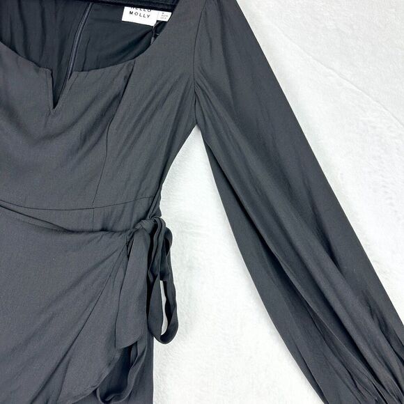Hello Molly No Time For Love Dress Size 6 Black Mini Wrap Balloon Sleeve - Picture 9 of 12